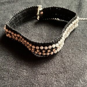 Black Choker with Pearl and Rhinestone Details